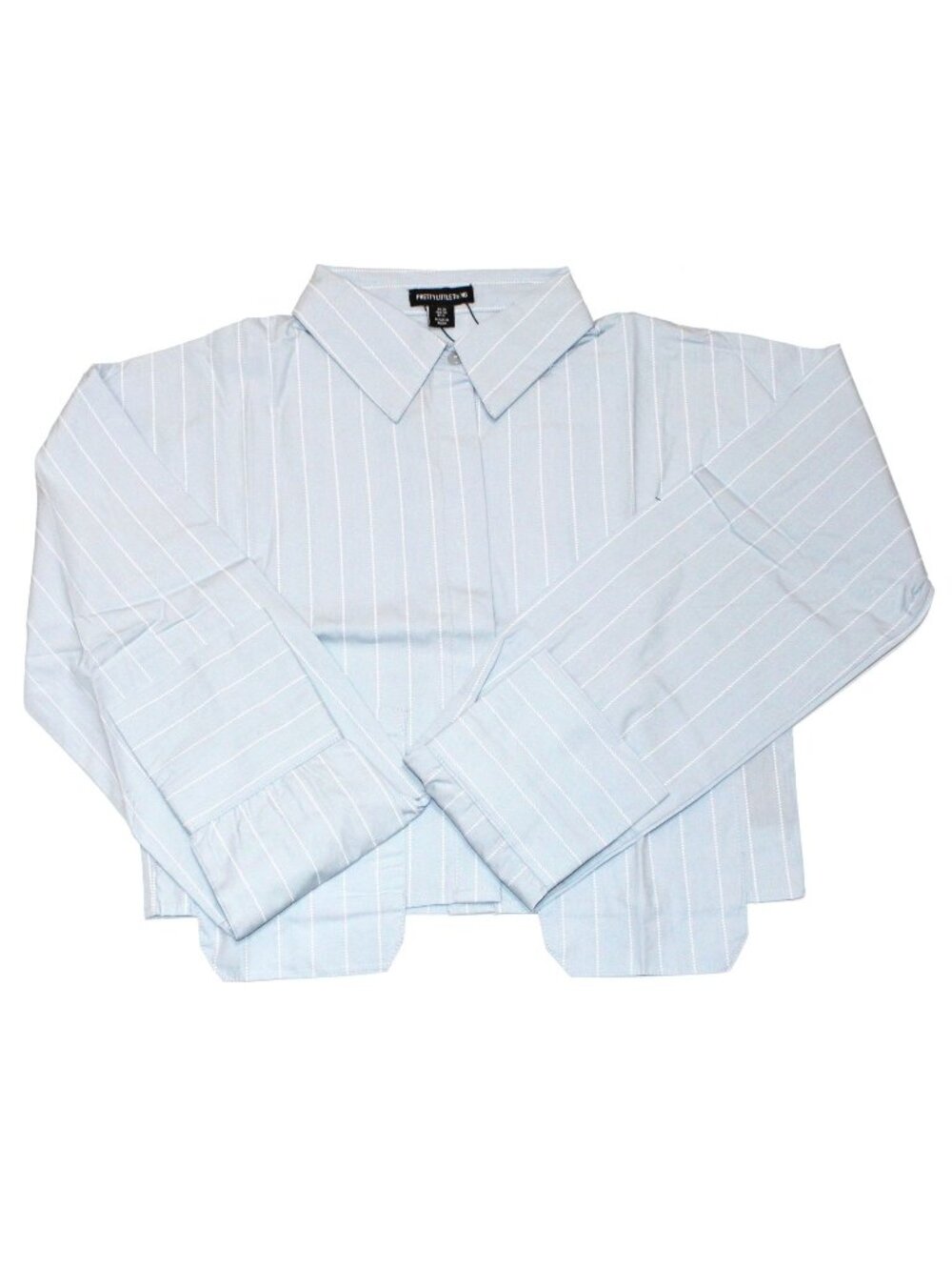 Blue Striped Cropped Shirt With Pocket Detail & Button Cuffs By Pretty Little Th